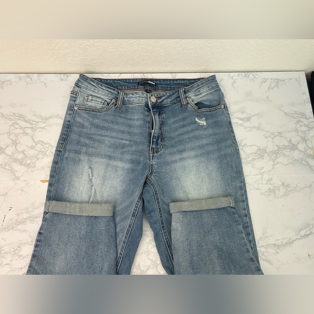 Fashion Nova Women Jeans 9 Blue Cotton Blend High Rise Distressed Regular Denim - Picture 3 of 5